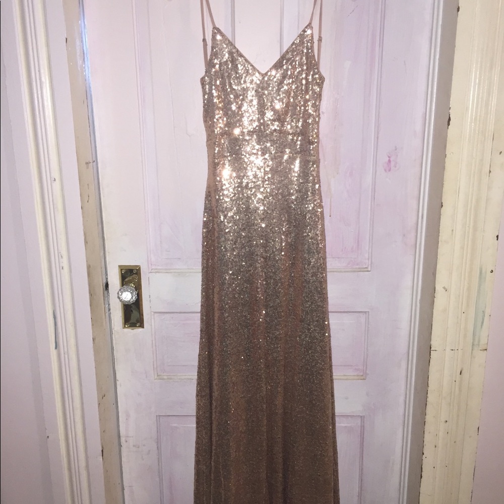 Rose Gold floor length prom dress